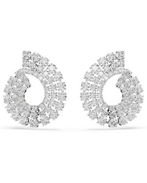 Swarovski Matrix Hoop Earrings, Mixed Round Cuts, Rhodium Plated - Metallic