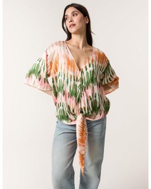 Blue Vanilla Satin Tie Front Blouse - Multicolour