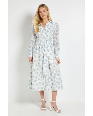 Wallis Petite Floral Embroidered Midi Shirt Dress - White