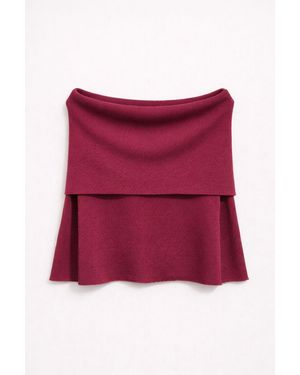 MixRay Oversized Ribbed Knitwear Blouse With Madonna Collar - Red