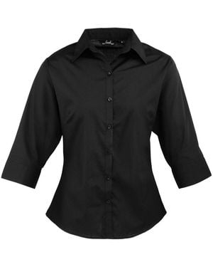 PREMIER Ladies Poplin 3/4 Sleeve Shirt - Black