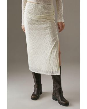Warehouse Lace Fitted Midaxi Skirt - Natural