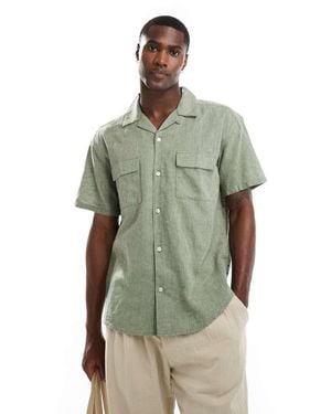 Only & Sons Revere Collar Linen Shirt With Pocket Detail - Green