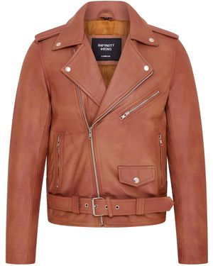 Infinity Leather Classic Brando Biker Jacket - Orange