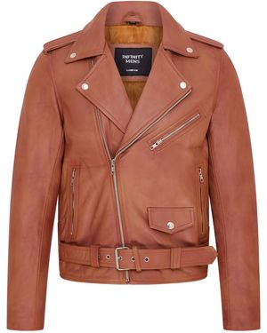 Infinity Leather Classic Brando Biker Jacket - Orange
