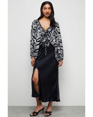 Warehouse Viscose Metallic Zebra Jacquard Blouse - Blue