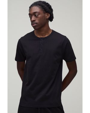 BoohooMAN Basic Slim Fit Henley T-Shirt - Blue