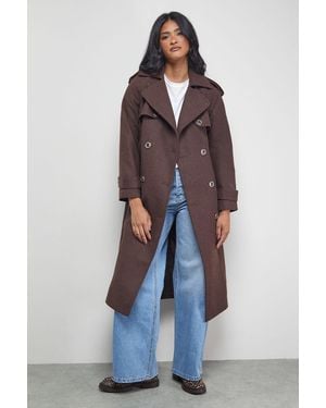 Warehouse Wool Mix Belted Trench Coat - Blue