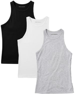 French Connection 3 Pack Cotton Ribbed Crew Neck Racer Back Vests - Black