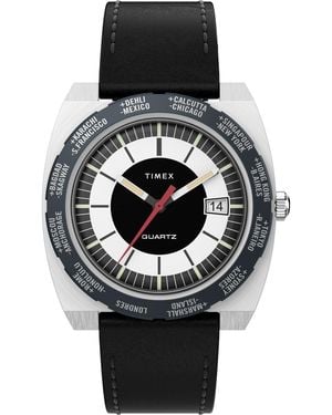 Timex World Time Reissue Watch Tw2V69500 Leather (Archived) - Black