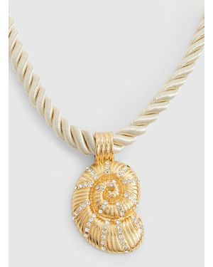 Boohoo Embellished Shell Pendant Rope Necklace - Metallic