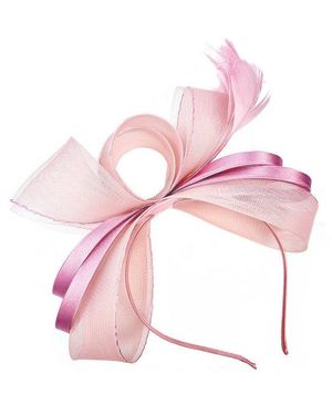 SVNX Bow Shaped Fascinator With Satin Loops & Feathers - Pink