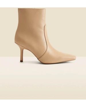 Sosandar Ecru Leather Square Toe Ankle Boot - Natural