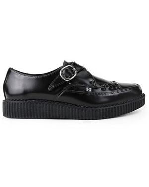T.U.K. Pointed Creeper Leather Monk Buckle Platform - Black