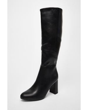 Quiz Wide Fit Faux Leather Knee High Boots - Black
