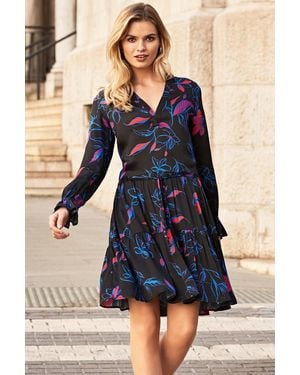 Sosandar Floral Print Drawstring Waist Tunic Dress - Blue