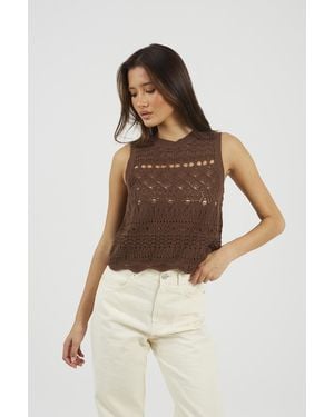 Brave Soul Crew Neck Pointelle Knit Tank - Natural