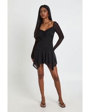 Boohoo Mesh Square Neck Frill Hem Skater Dress - Black