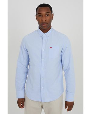 Brave Soul Light Cotton Long Sleeve Oxford Shirt - Blue