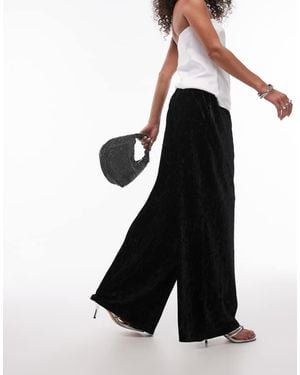 TOPSHOP Crushed Velvet Wide Leg Trouser With Skinny Waistband - Black