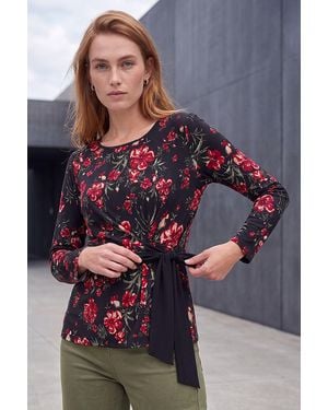 Roman Side Tie Floral Top - Red