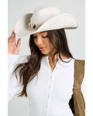 Boohoo Stone & Rope Trim Detail Western Cowboy Hat - White