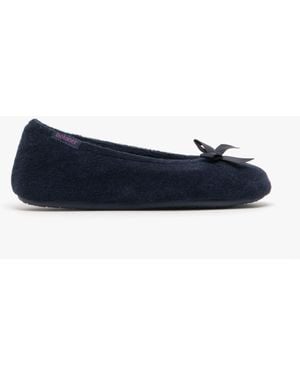 Totes Isotoner Stretch Terry Bow Ballet Slippers - Blue