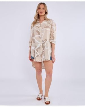 Gini London Linen Abstract Print Mini Shirt Dress - White