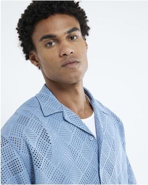River Island Short Sleeve Diamond Crochet Shirt - Blue