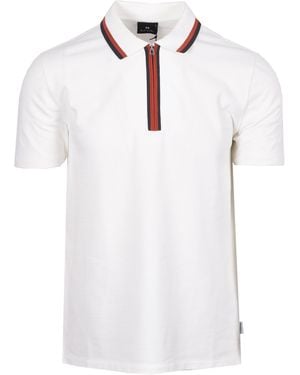 Paul Smith Reg Fit Zip Polo Shirt Off Cotton - White