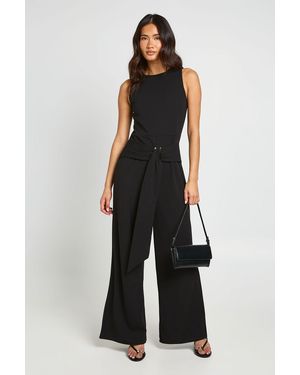 Boohoo Belted Trim Detail Wide Leg Jumpsuit - Black