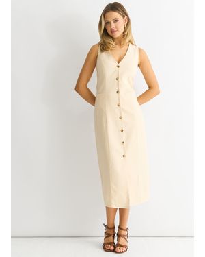 Gini London Button Through Waist Coat Midi Dress - White