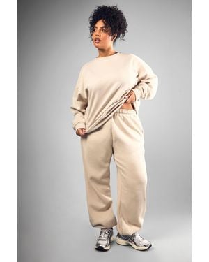 Boohoo Plus Dsgn Studio Embroidered Cuffed Oversized Jogger - Natural