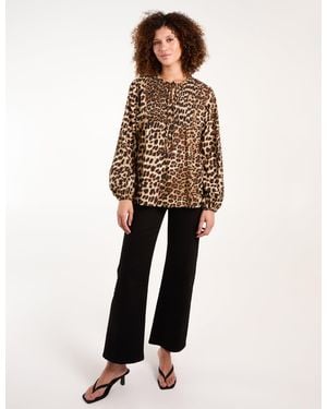 Blue Vanilla Shirred Front Tie Neck Blouse - Natural