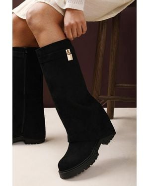 Where's That From 'Brescia' Fold Over Knee High Chunky Sole Boots - Black