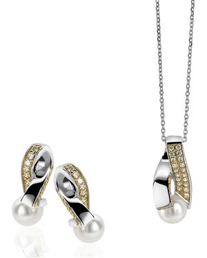 Orphelia 925 Sterling Set: Chain-Pendant + Earrings - Metallic