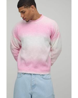 BoohooMAN Relaxed Boxy Brushed Ombre Knitted Jumper - Pink