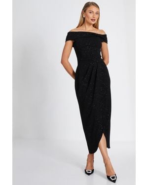 Quiz Glitter Bardot Midi Dress - Black