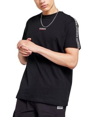 McKenzie T Shirts Logo Tape Crew Neck Short Sleeve Summer Cotton T-Shirt - Black