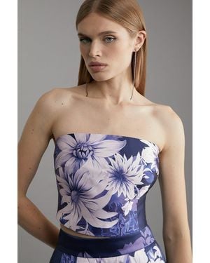 Karen Millen Large Scale Floral Print Woven Corset Top - Blue