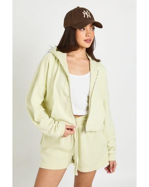 Boohoo Washed Loopback Distressed Hem Short Tracksuit - Natural