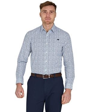 Raging Bull Long Sleeve Floral Print Cotton Poplin Shirt - Blue