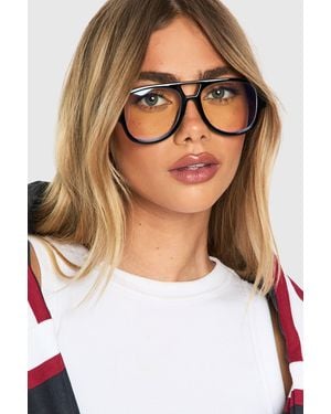 Boohoo Oversized Retro Aviator Light Glasses - White