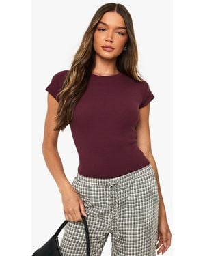 Boohoo Basics Short Sleeve Crew Neck Bodysuit - Red