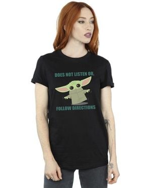 Star Wars Ladies The Mandalorian Grogu Does Not Listen Cotton Boyfriend T-Shirt - Black