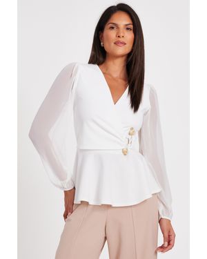 Quiz Wrap Front Buckle Top - White