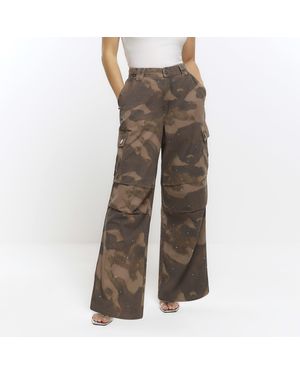 River Island Cargo Trousers Petite Camo Embellished Cotton - Brown
