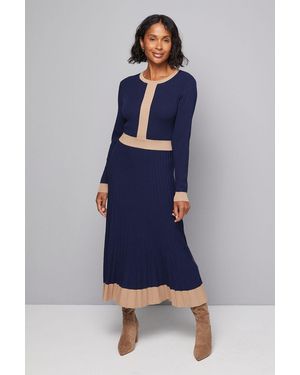 Wallis Tipped Pleated Hem Knitted Midi Dress - Blue