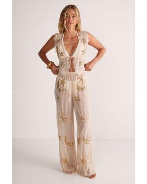 Nasty Gal Embellished Moon & Star Tie Front Beach Waistcoat - Natural