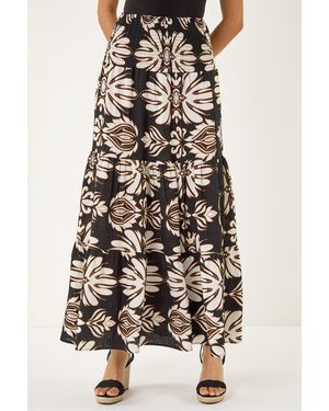 Roman Floral Print Shirred Maxi Skirt - White